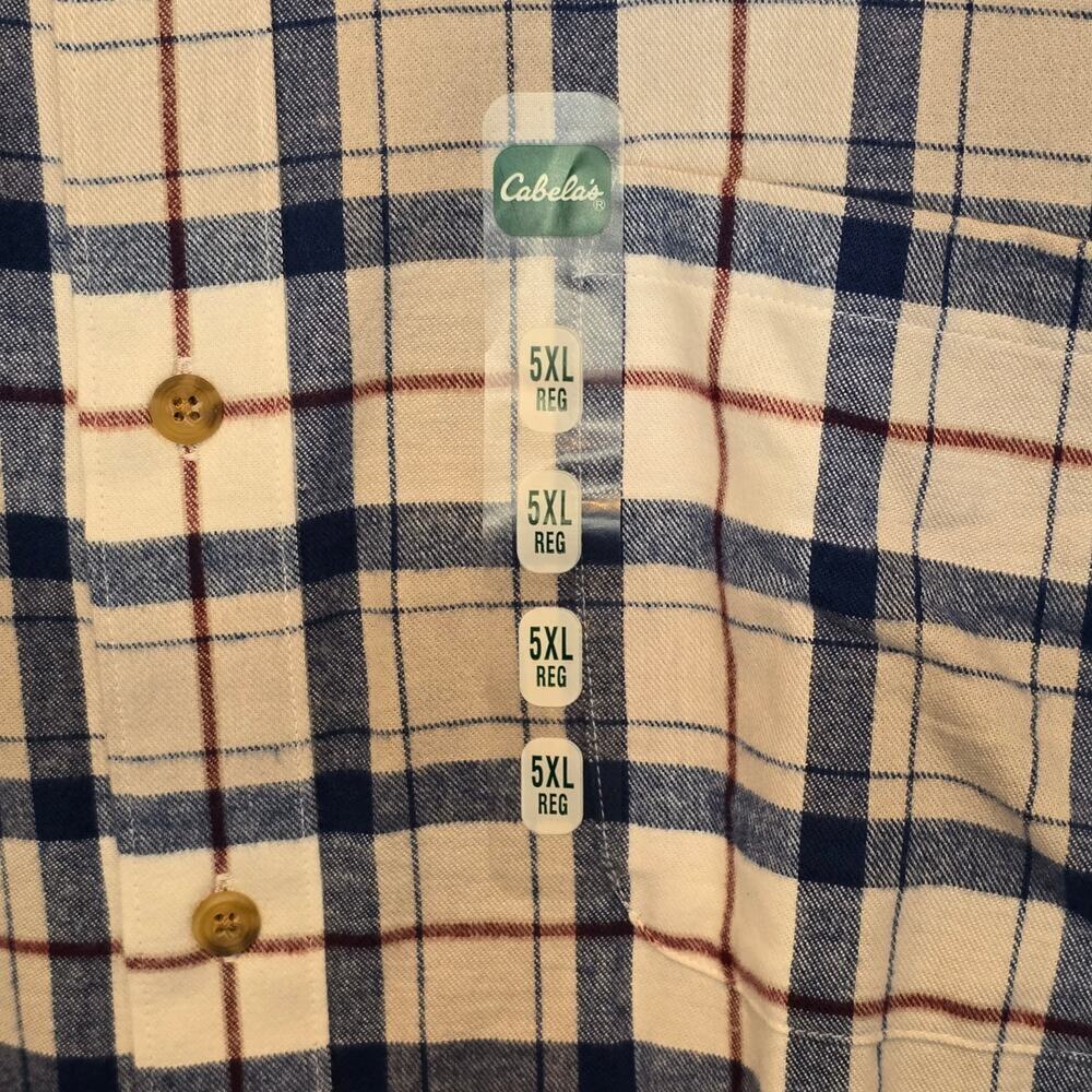 Cabelas Flannel Shirt Mens 5XL Blue White Plaid 100% Cotton Gorpcore Utility - Picture 6 of 10